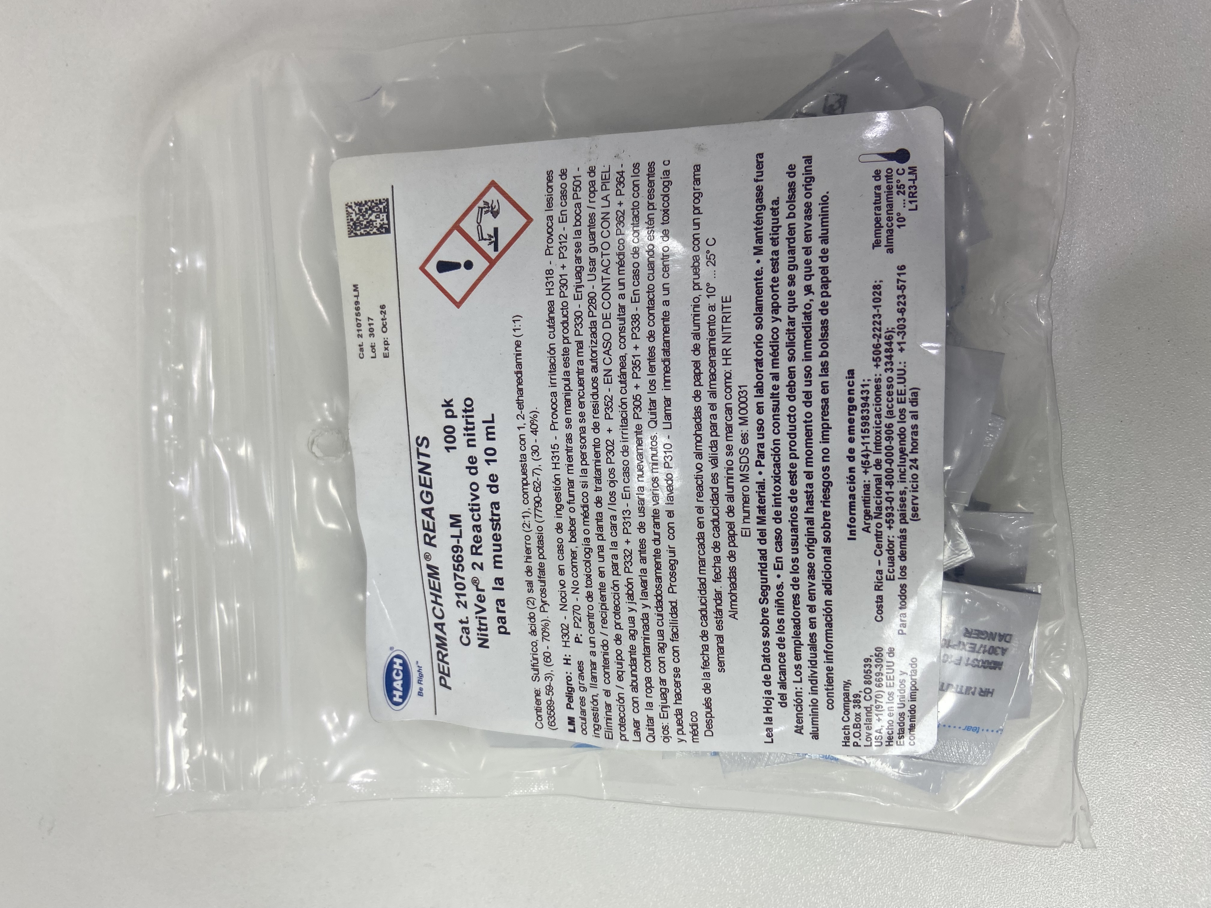 NitriVer 2 Reactivo de Nitrito, Sobres en Polvo 10 ml, pk/100 