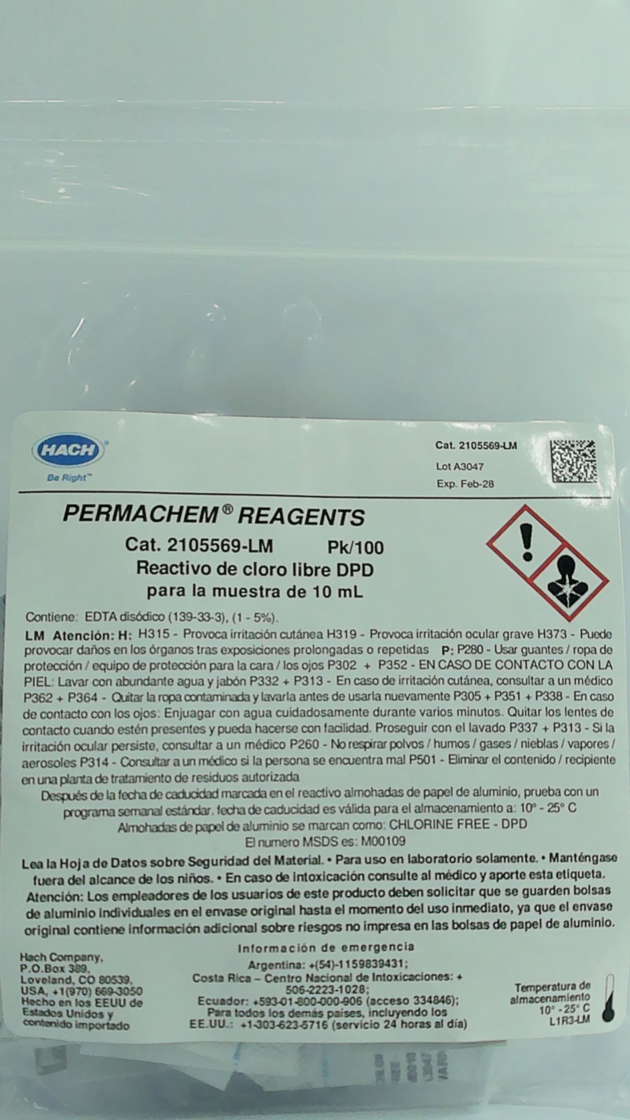 DPD para cloro libre 10ml pk/100