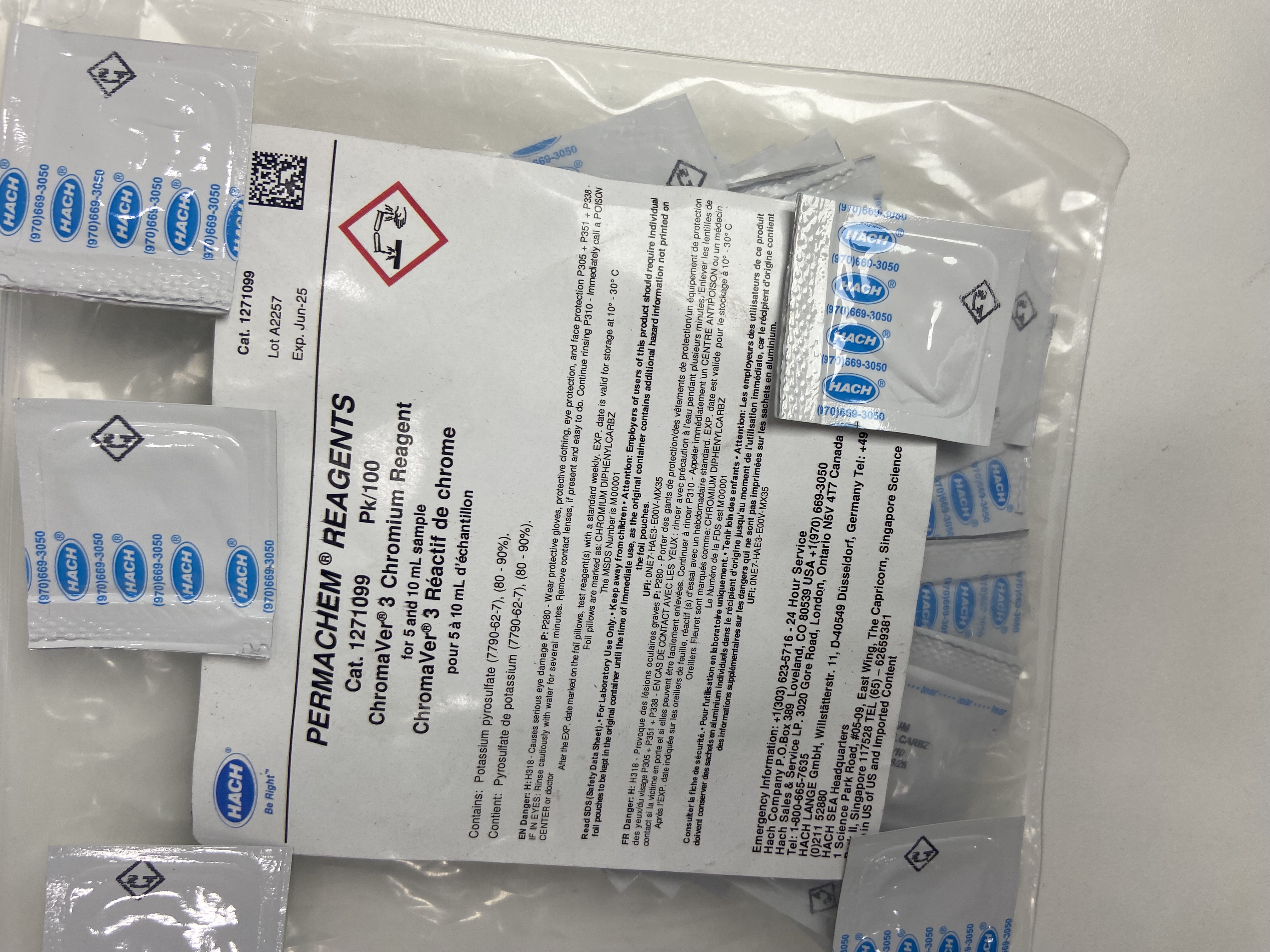 ChromaVer® 3 reactivo de cromo, Sobres en polvo, 5 o 10ml, pk/100