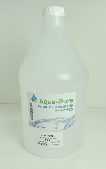 Agua Bi-Destilada, Desmineralizada, marca Aqua Pure
